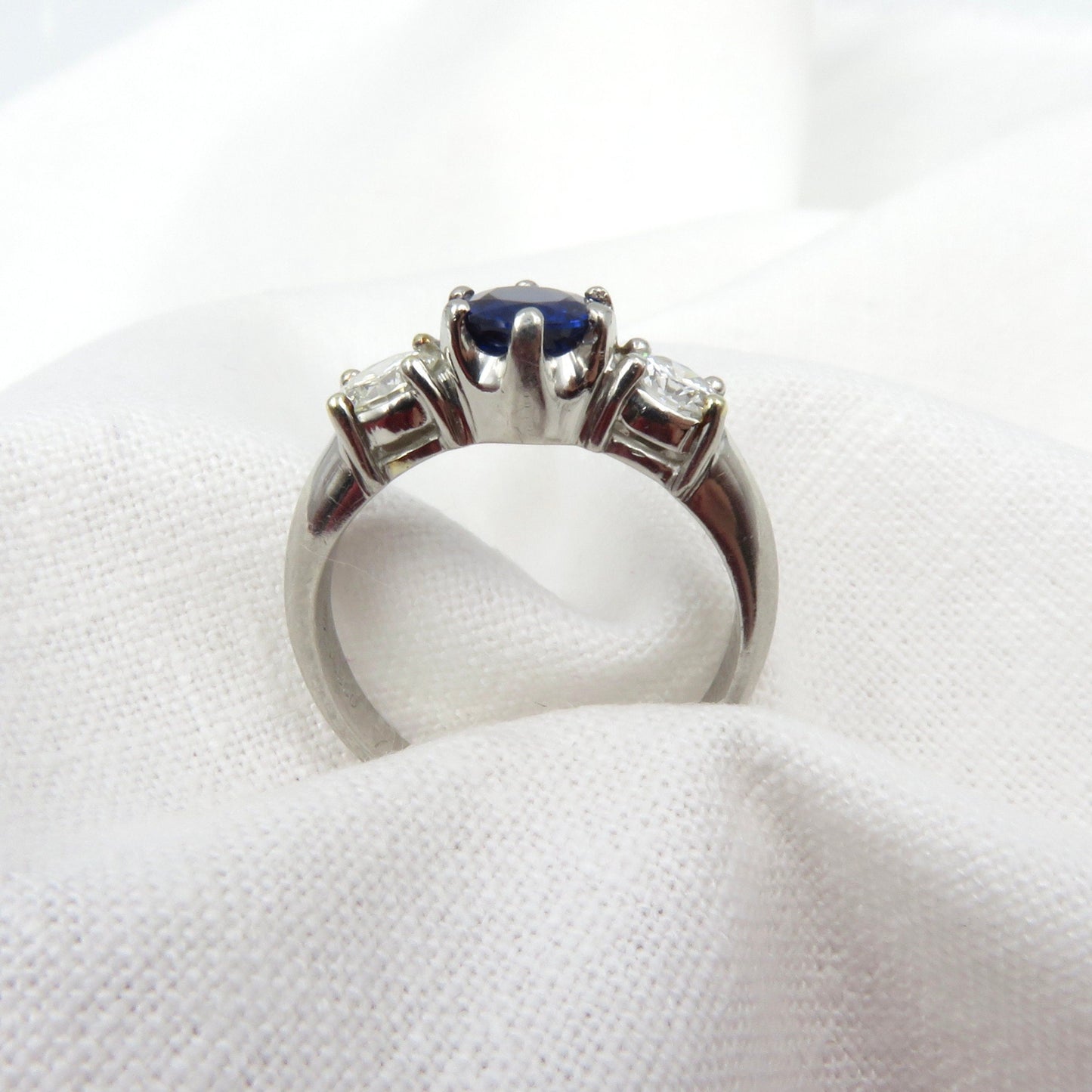 Sapphire and Diamond Three stone Engagement Ring Set in Platinum