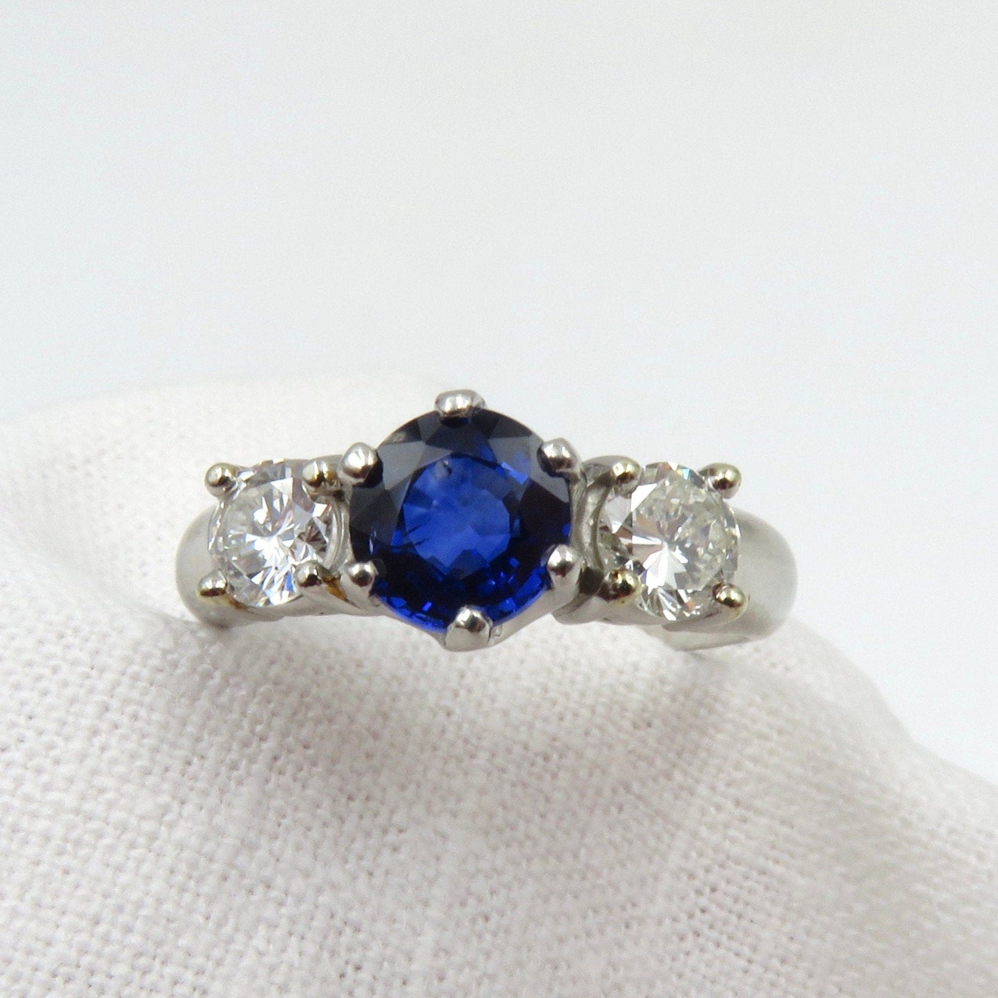 Sapphire and Diamond Three stone Engagement Ring Set in Platinum