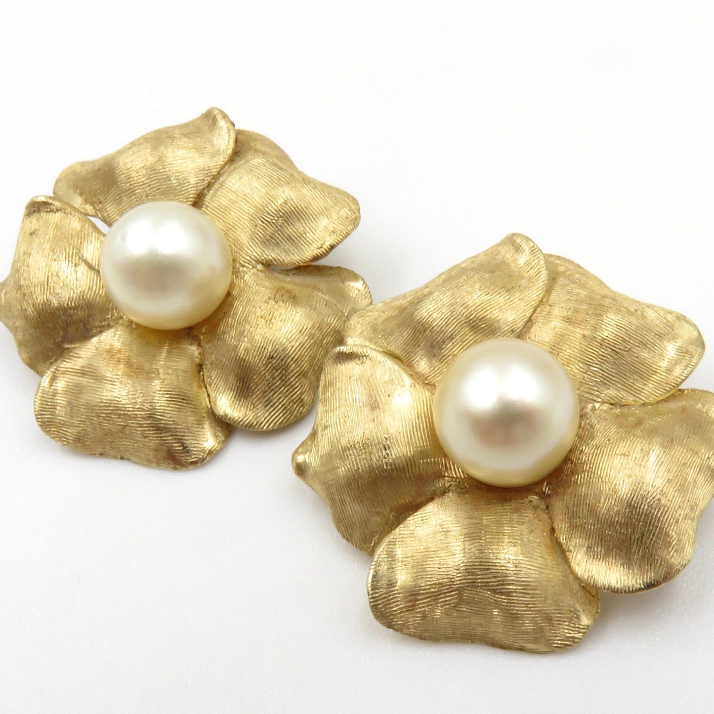 Circa 1960's 14kt Gold and Pearl Flower Earrings