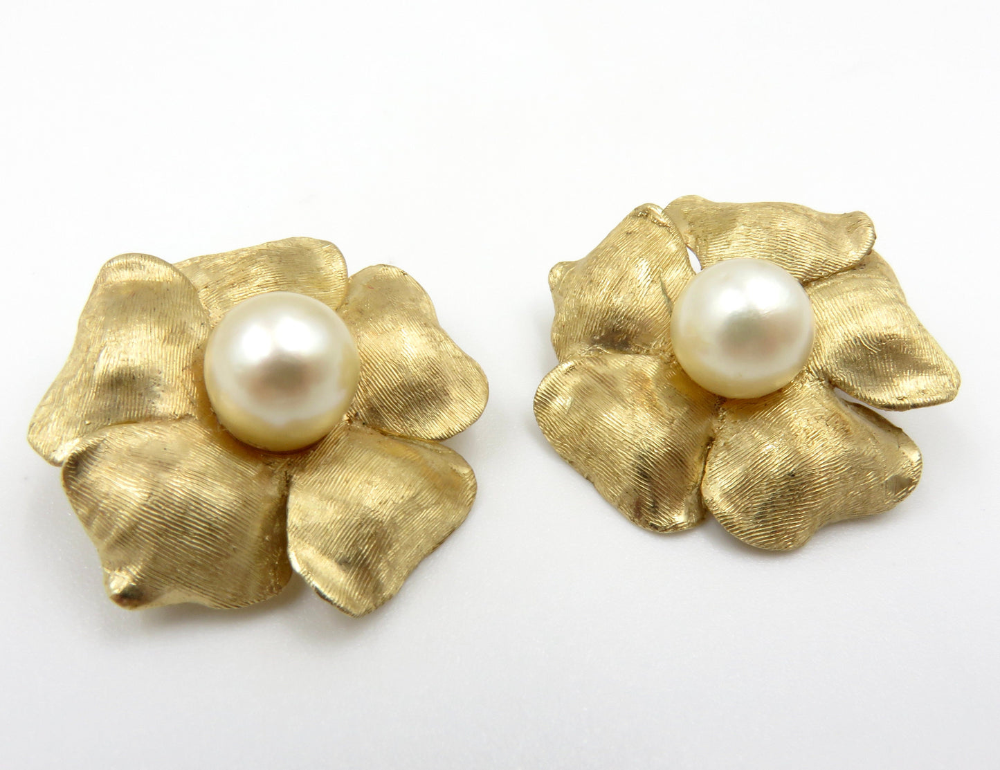 Circa 1960's 14kt Gold and Pearl Flower Earrings