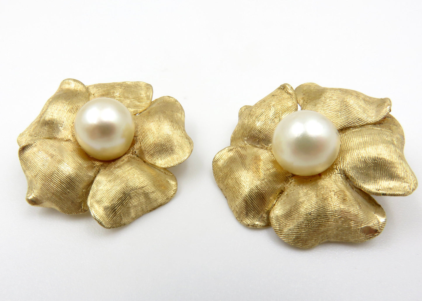 Circa 1960's 14kt Gold and Pearl Flower Earrings