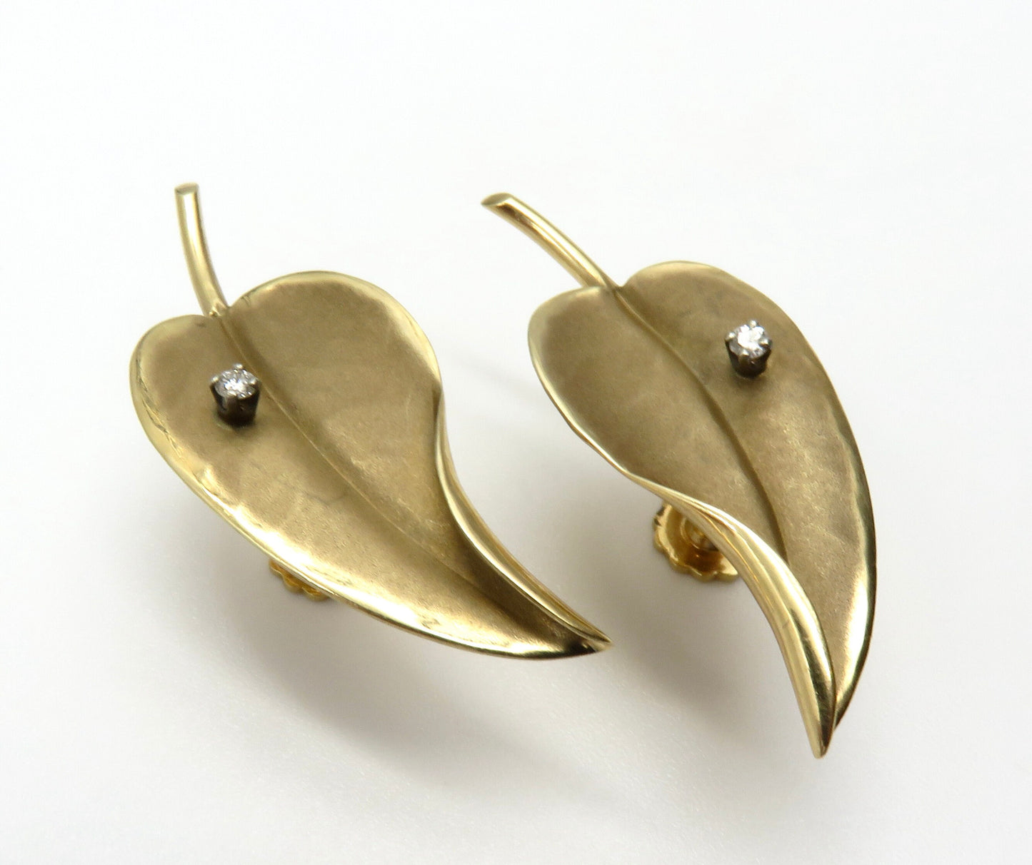 Circa 1960 14kt Gold and Diamond Leaf Earrings