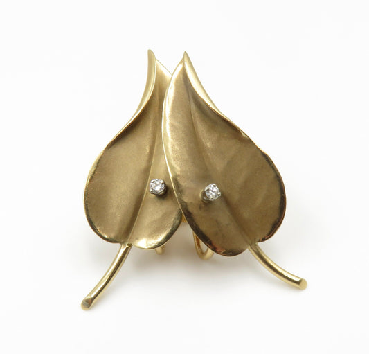 Circa 1960 14kt Gold and Diamond Leaf Earrings