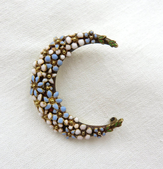 Victorian Enamel Flowers On The Moon Pin