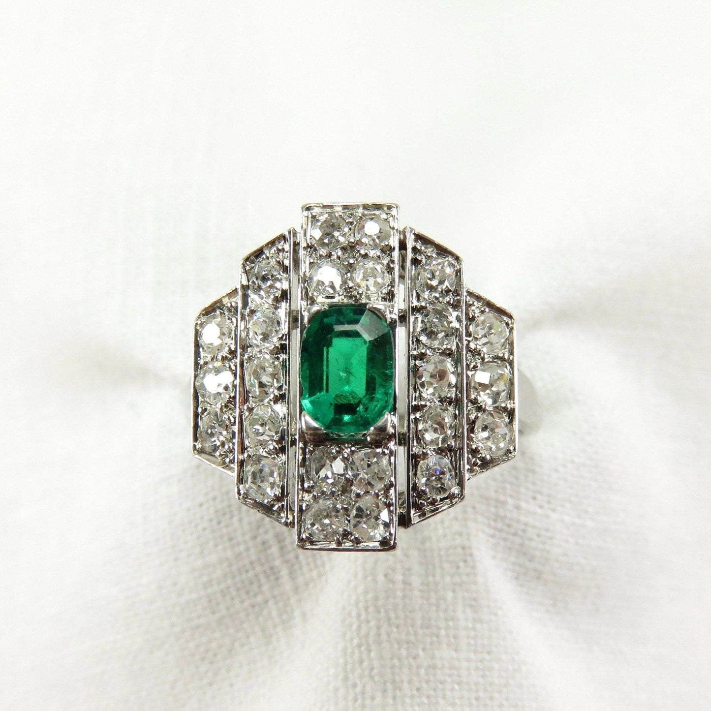 Circa 1930's Emerald and Diamond Platinum Ring