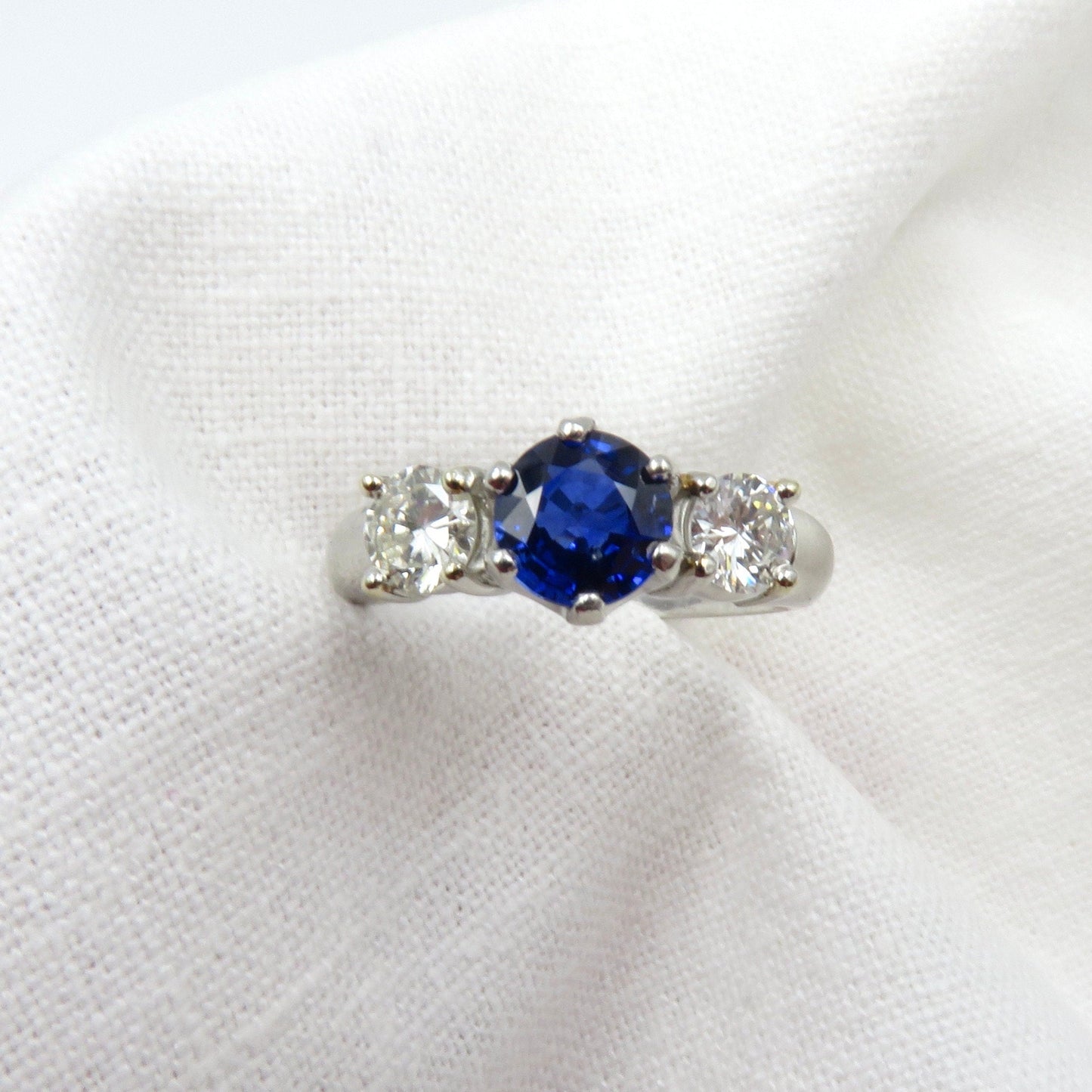 Sapphire and Diamond Three stone Engagement Ring Set in Platinum