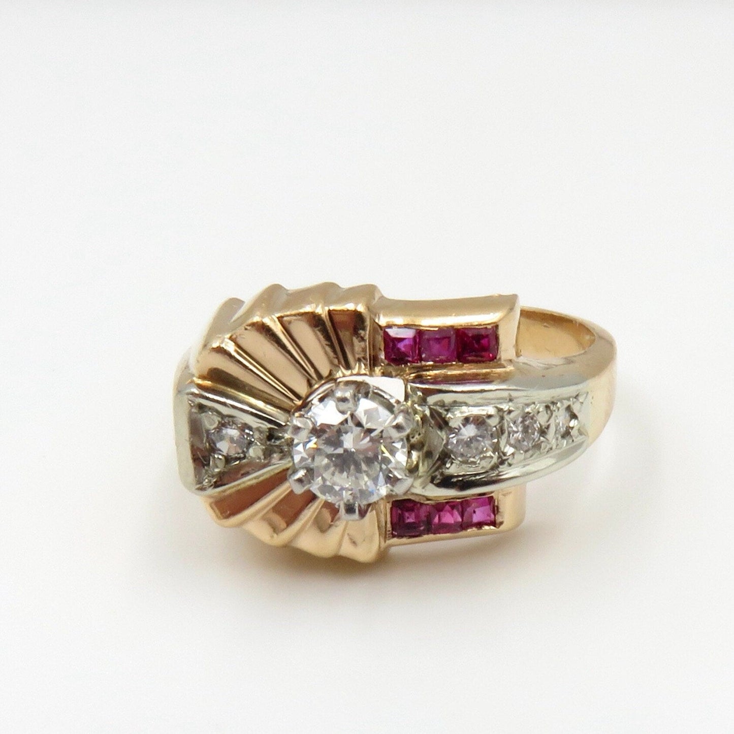 Circa 1940 Retro Diamond and Ruby Ring