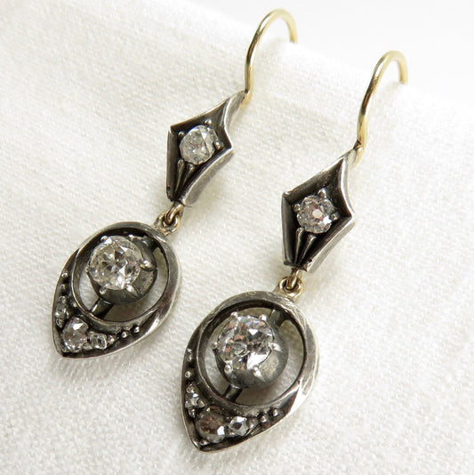 Circa 1900 Old European Cut Diamond Drop Earrings