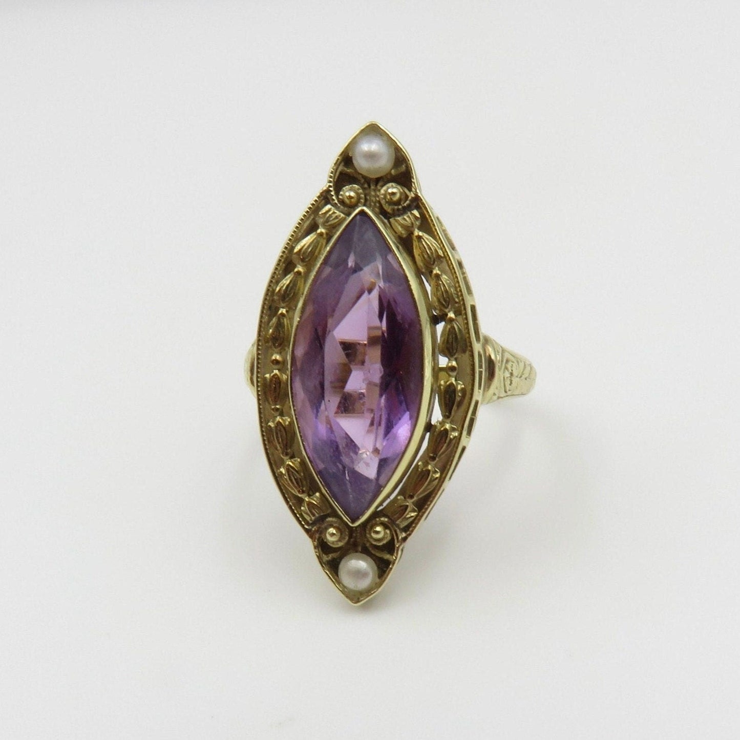 Circa 1900 Amethyst and Pearl Ring set in 14kt Gold