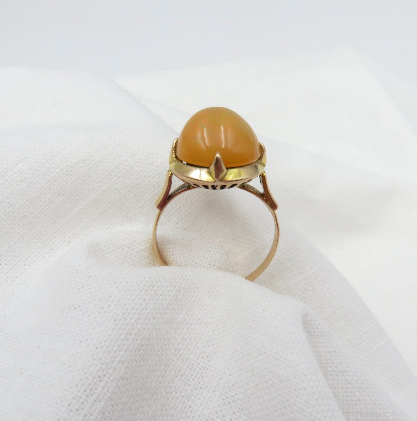 Circa 1910.  3.15 carat Mexican Fire Opal Ring