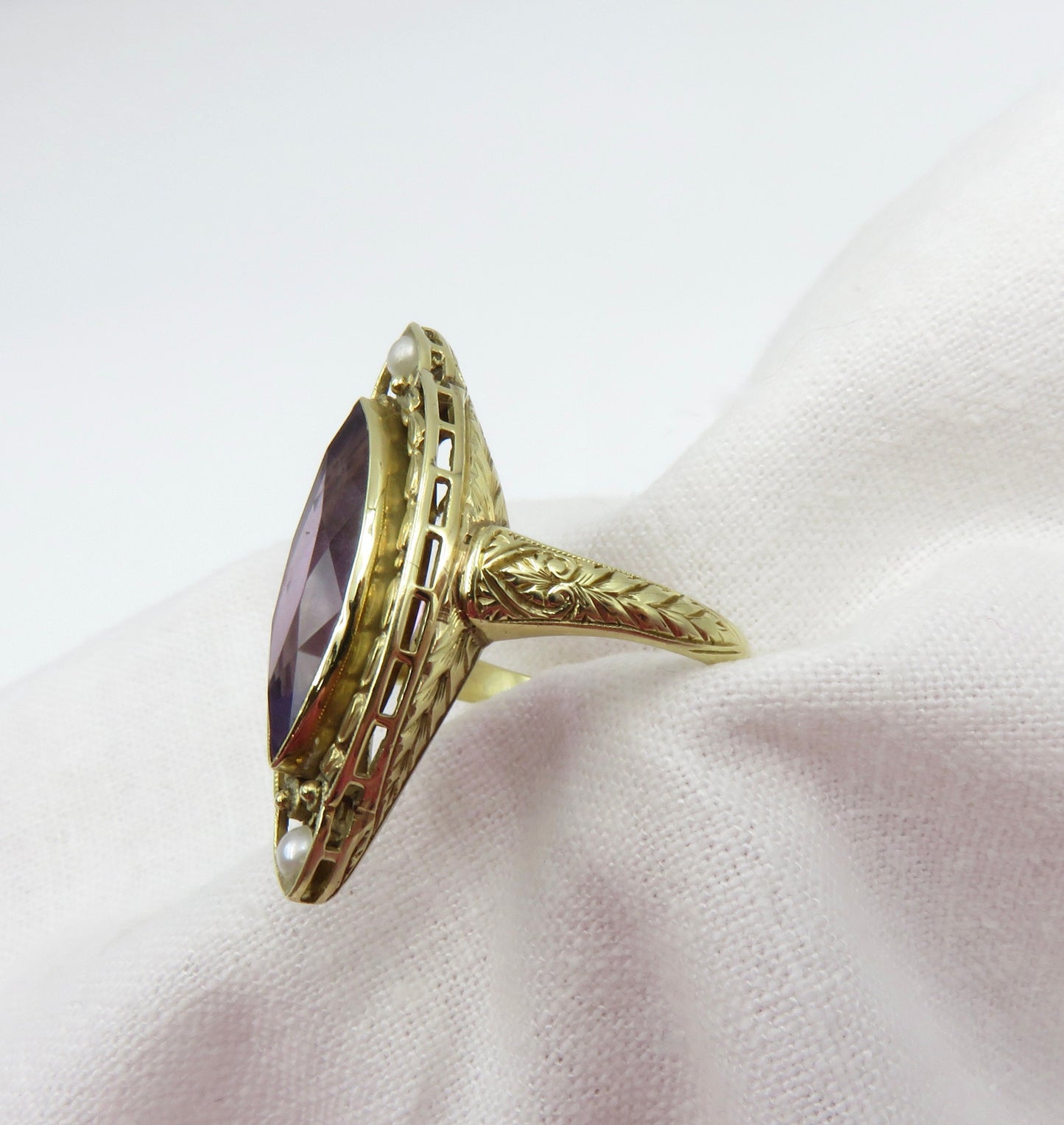 Circa 1900 Amethyst and Pearl Ring set in 14kt Gold