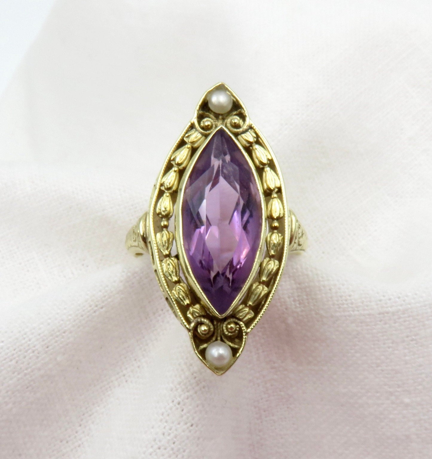 Circa 1900 Amethyst and Pearl Ring set in 14kt Gold