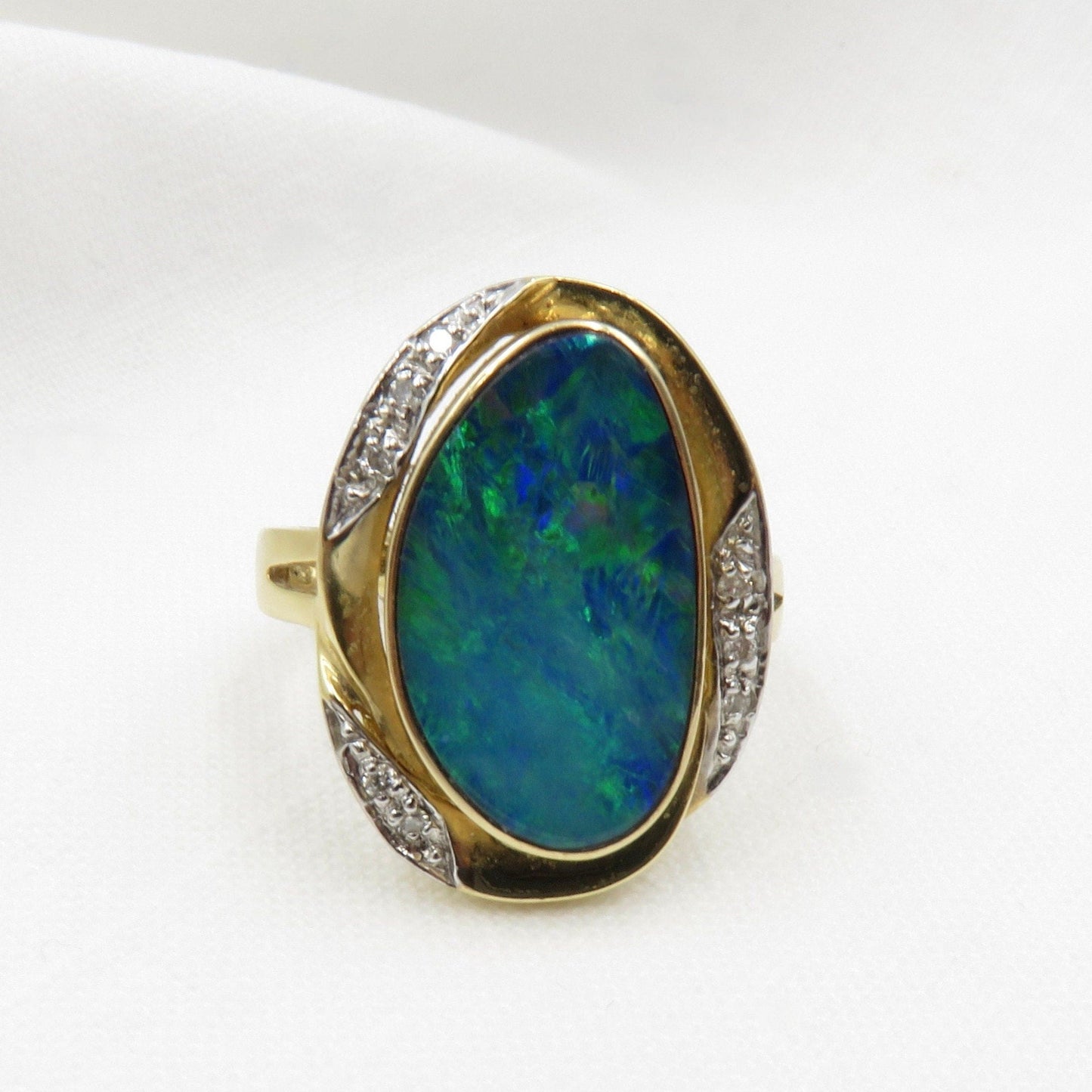 Estate 14kt Gold Black Opal Doublet and Diamond Ring