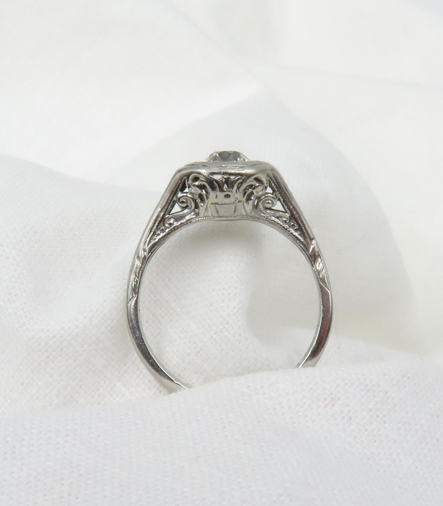 Circa 1920's Platinum Engagement Ring set with 0.83 CT VS1 Old European Cut Diamond