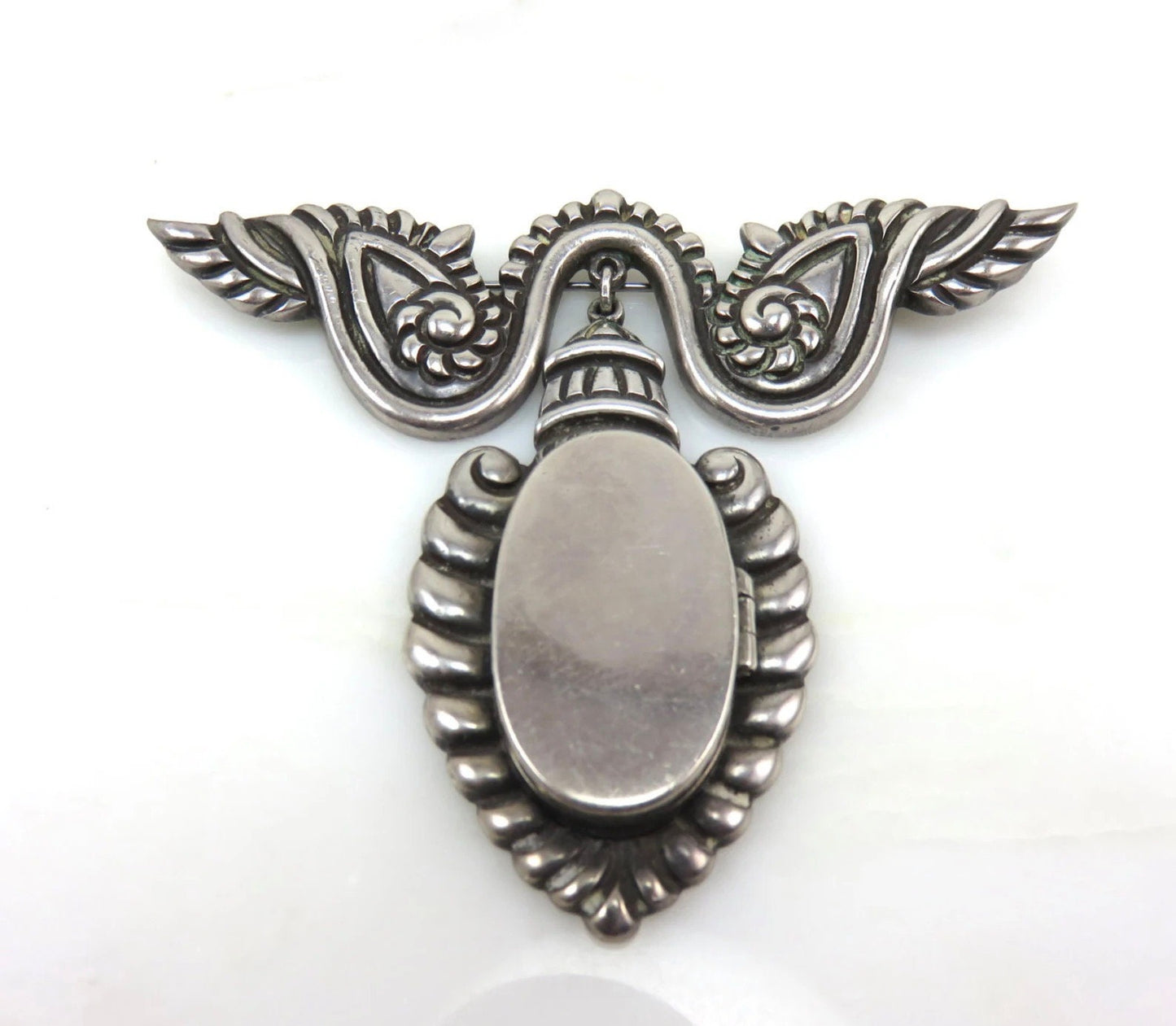 Circa 1940 Sterling Silver Made in Mexico Los Costillo Taxco Locket Brooch