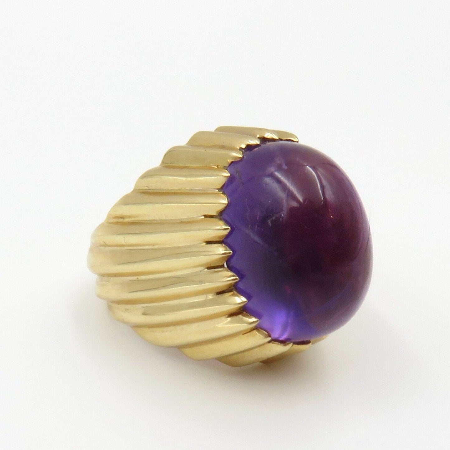 Circa 1970's Oval Cabochon Amethyst Ring In 14KT Yellow Gold Mounting