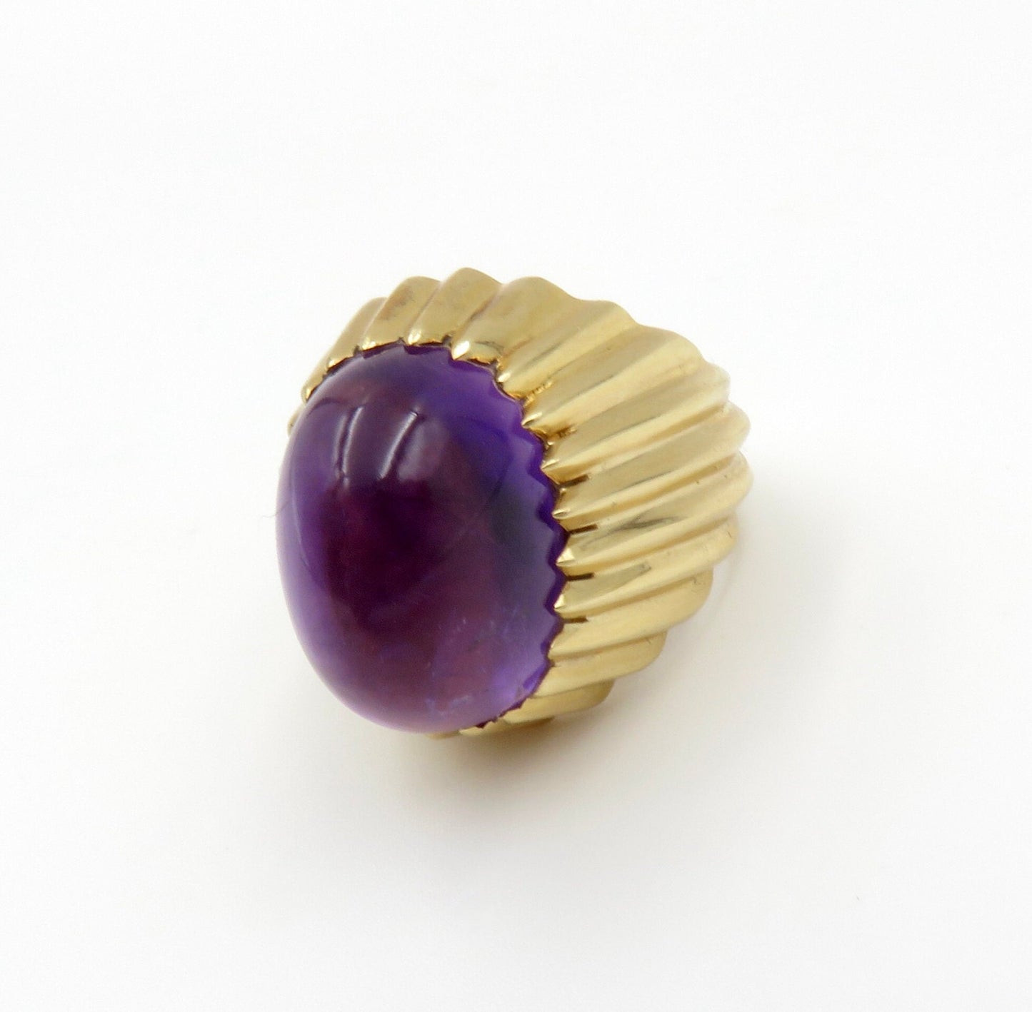 Circa 1970's Oval Cabochon Amethyst Ring In 14KT Yellow Gold Mounting