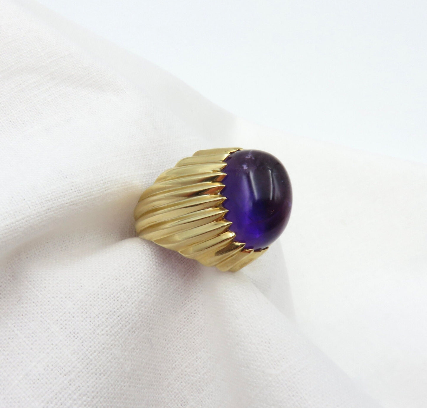 Circa 1970's Oval Cabochon Amethyst Ring In 14KT Yellow Gold Mounting