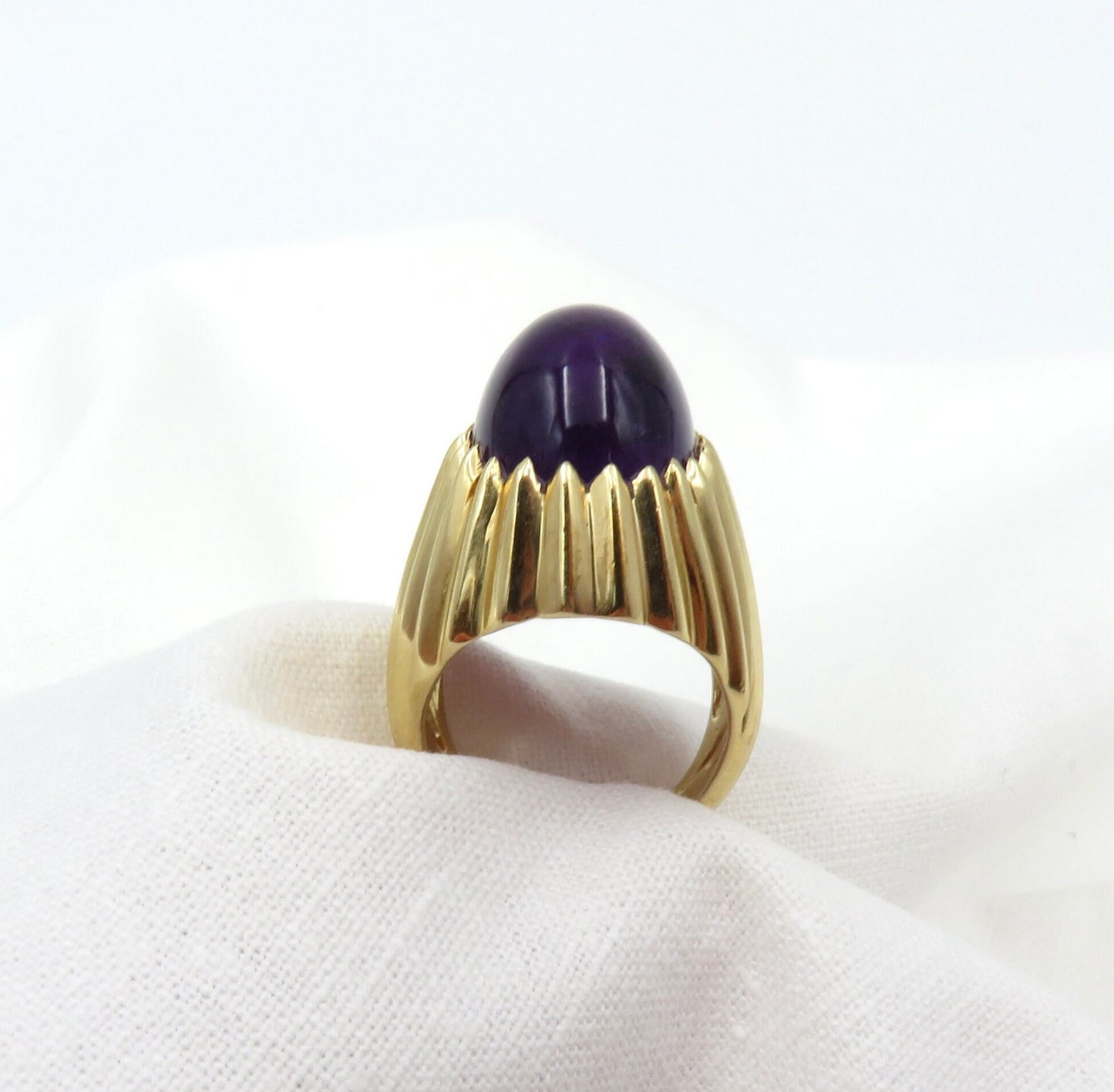 Circa 1970's Oval Cabochon Amethyst Ring In 14KT Yellow Gold Mounting