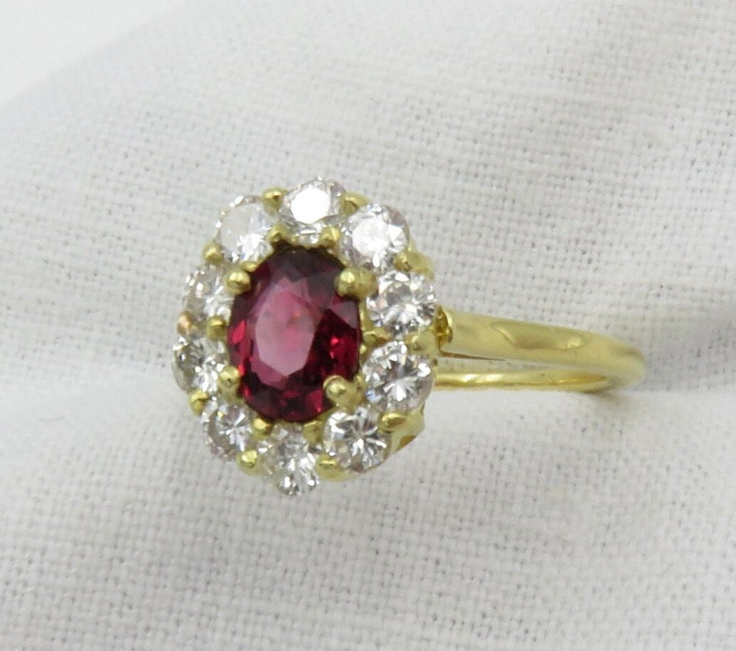 Mixed Oval Cut Red Spinel and Diamond ring.