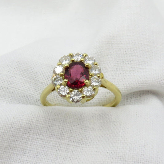 Mixed Oval Cut Red Spinel and Diamond ring.