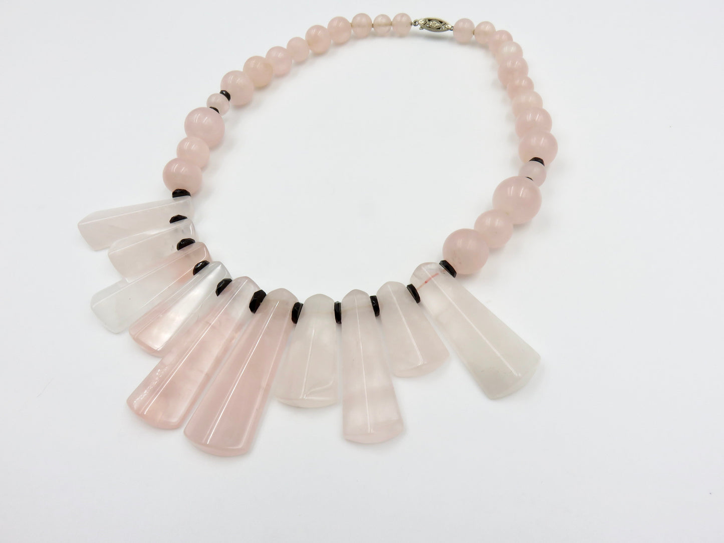 Circa 1930 Art Deco Rose Quartz and Onyx Necklace