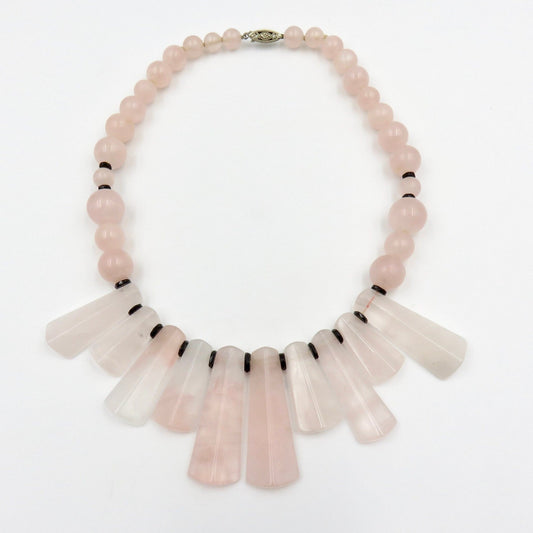 Circa 1930 Art Deco Rose Quartz and Onyx Necklace