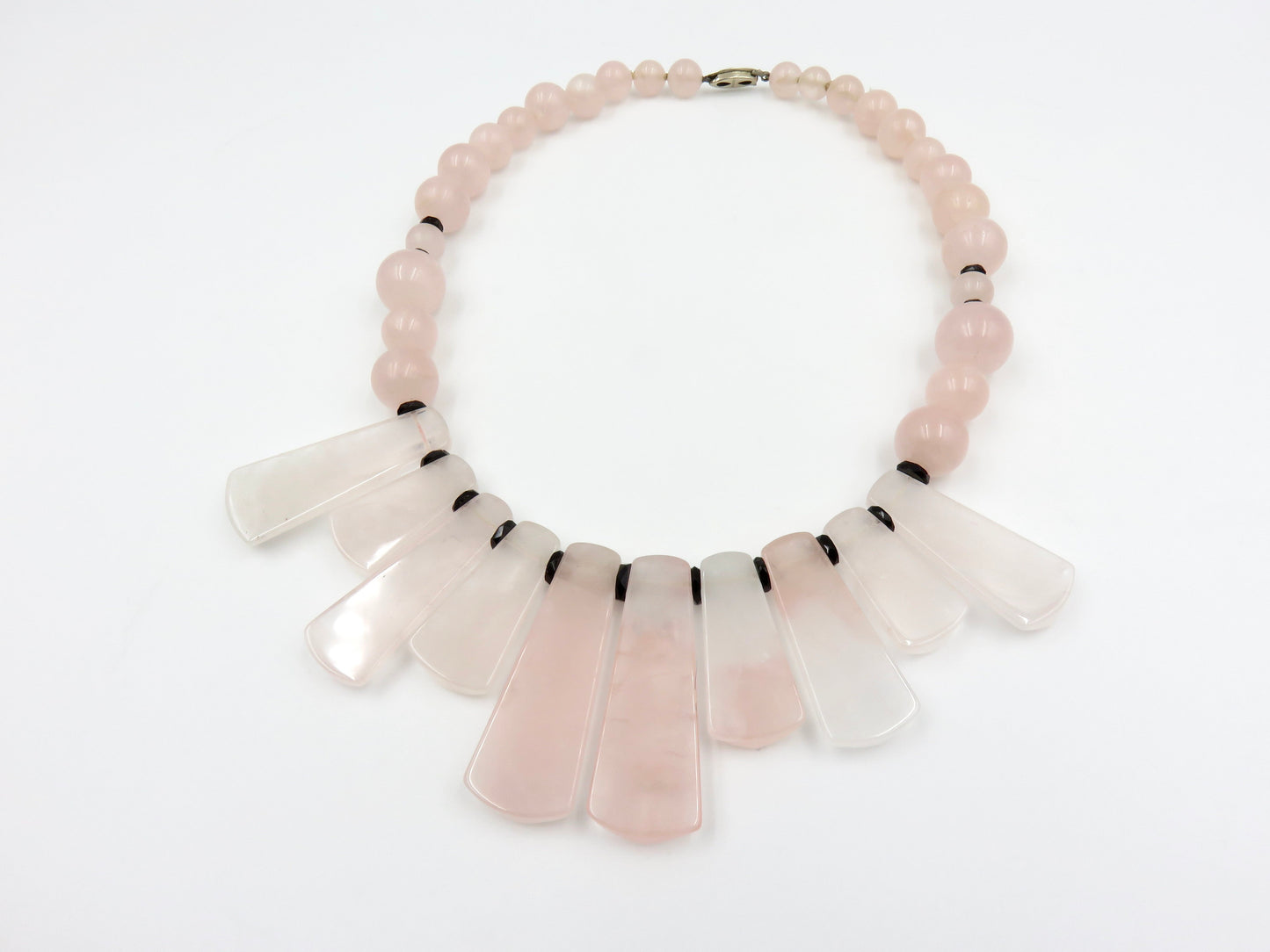 Circa 1930 Art Deco Rose Quartz and Onyx Necklace