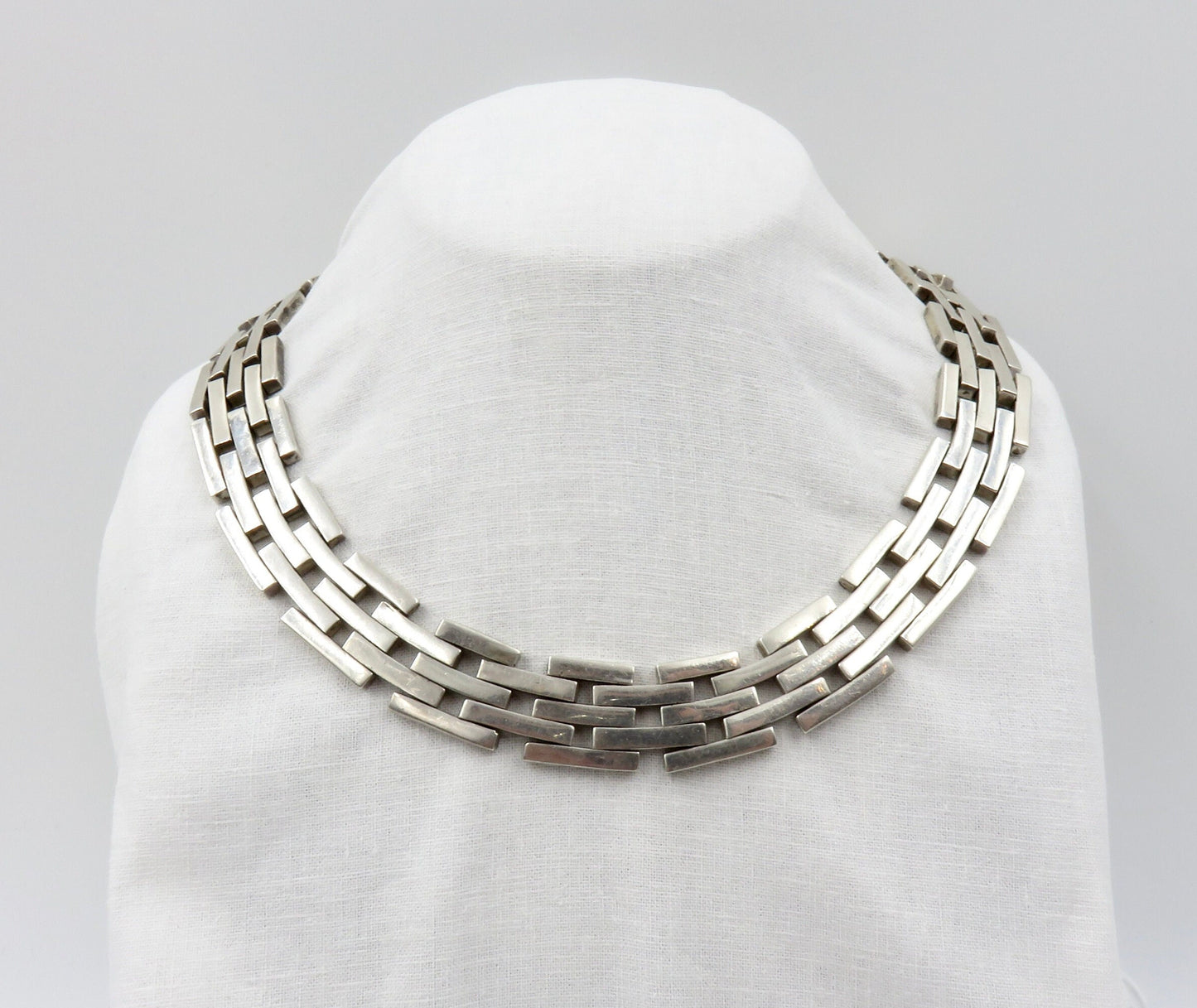 Vintage Mexican Silver Link Collar Necklace