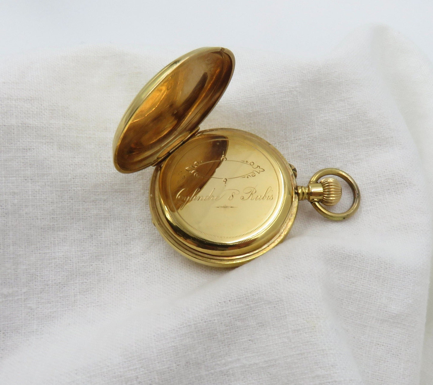 Circa 1900. 18kt Yellow Gold Pocket Watch With Enameled Butterfly and Rose Cut Diamonds