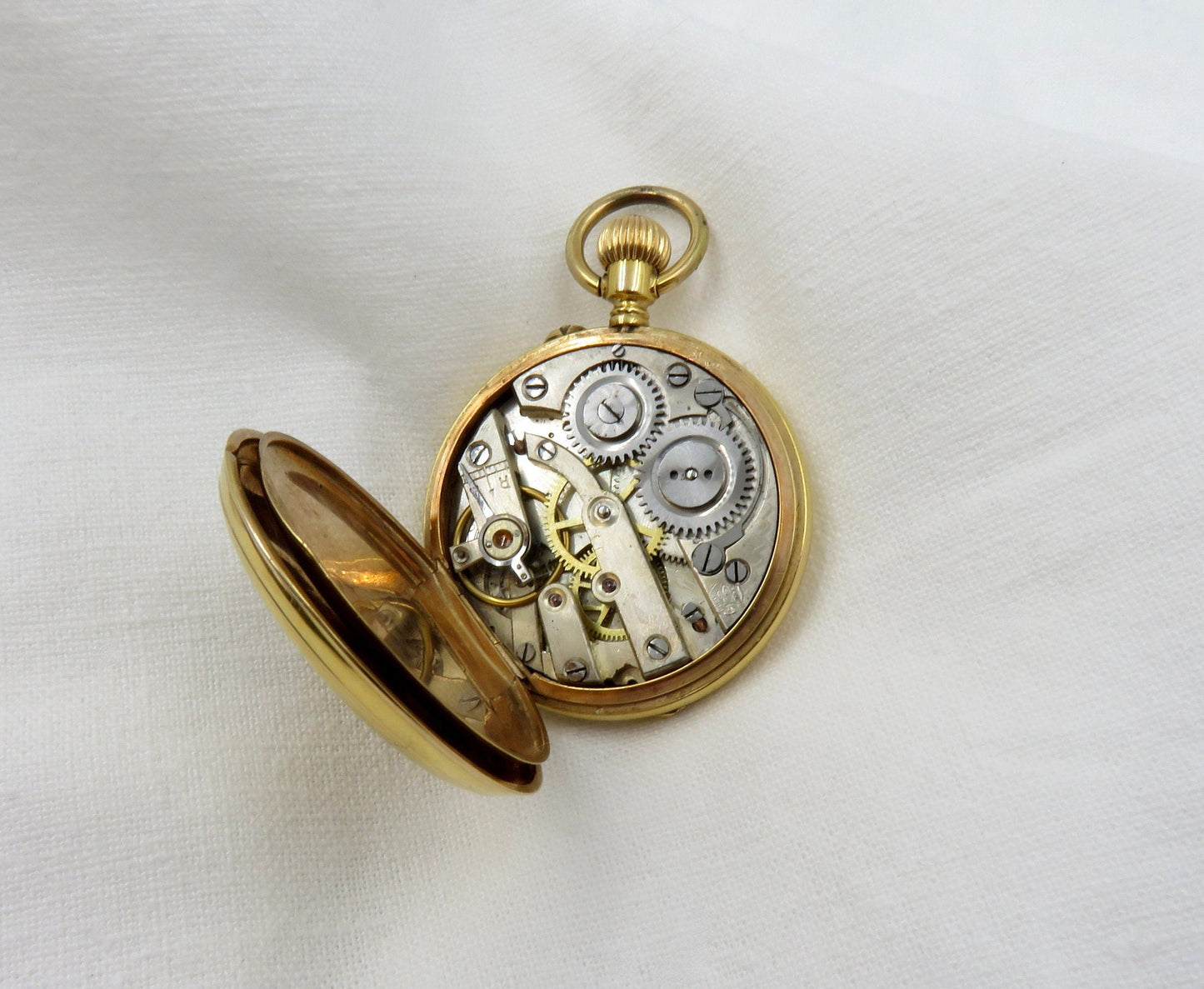 Circa 1900. 18kt Yellow Gold Pocket Watch With Enameled Butterfly and Rose Cut Diamonds