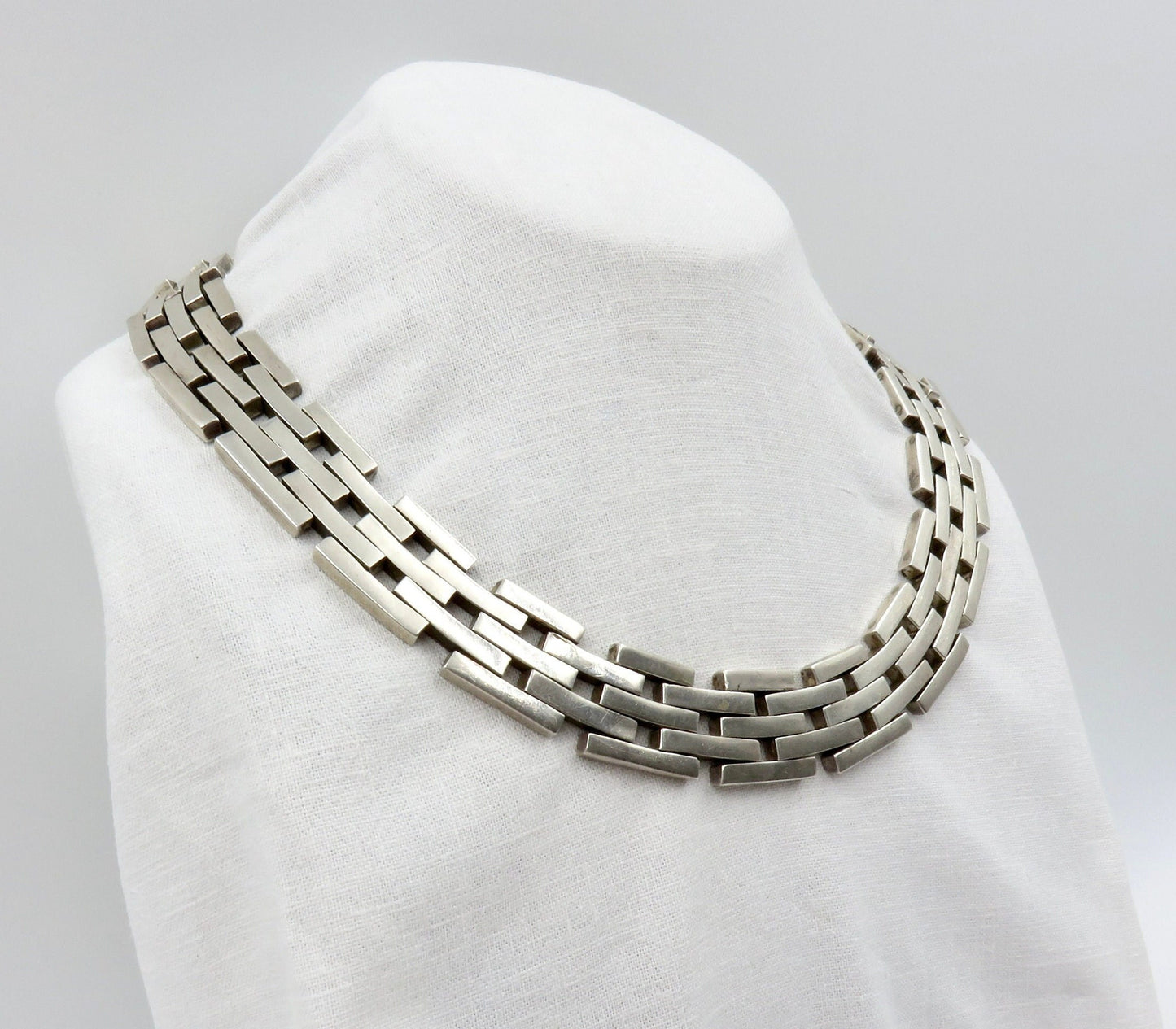 Vintage Mexican Silver Link Collar Necklace