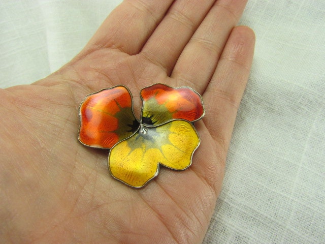 Vintage David Andersen Enamel Pansy Brooch