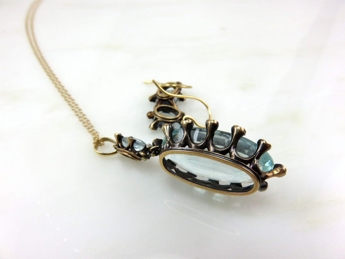 Circa Mid-Victorian Aquamarine and Rose Cut Diamond Pendant and Earring Set